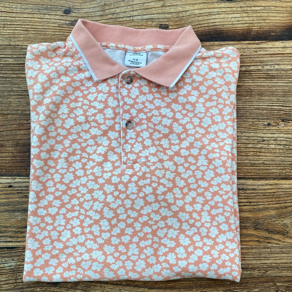 Peach floral polo style shirt size large